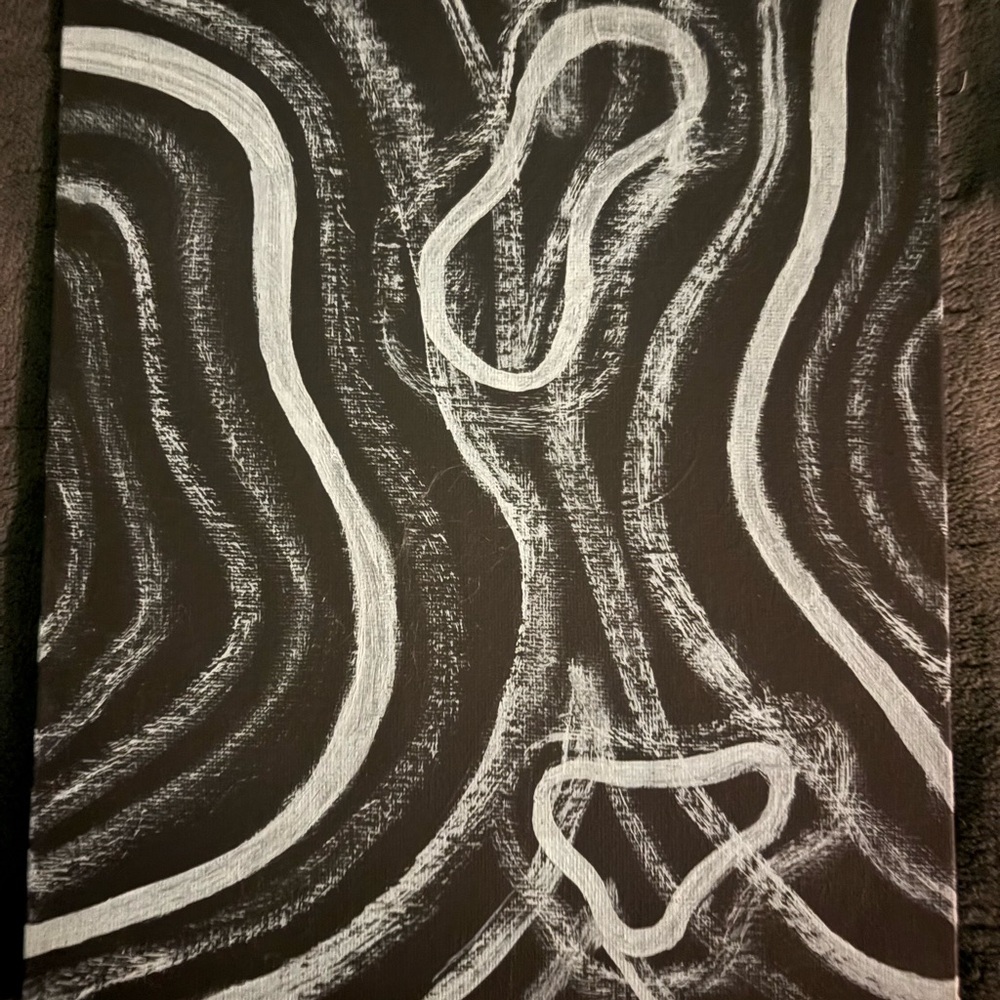 Black and White Abstract Painting with Organic Curves